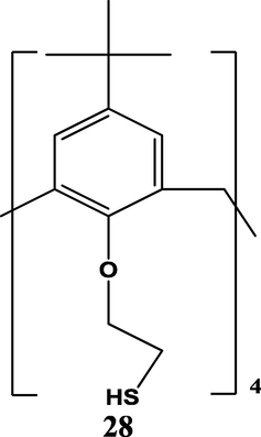 The structure of (5,11,17,23-tetra-tert-butyl-25,26,27,28-tetrakis(2-mercaptoethoxy)-calix[4]arene) (Honeychurch, 2002).