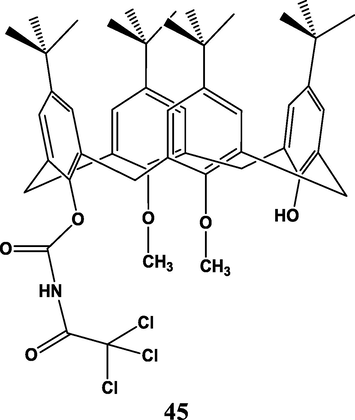 The structure of 25,27-Dimethoxy-26-(N-trichloroacetyl)carbamoyloxy-p-tert-butylcalix[4]arene (DCA) (Zou, 2009).