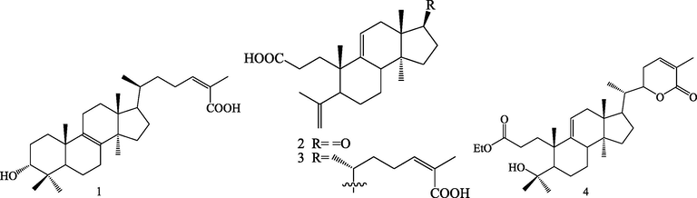 Structures of lanostane triterpenoids (1–4).