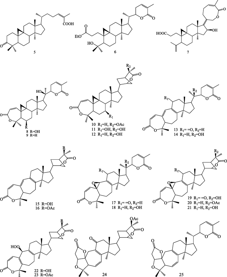 Structures of cycloartane triterpenoids (5–25).