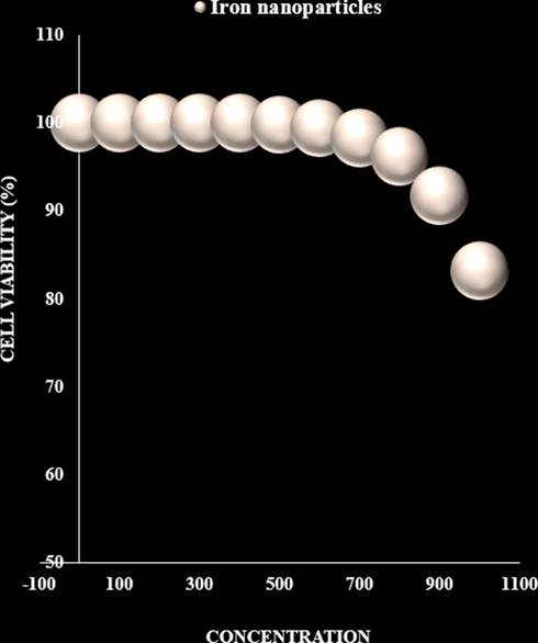 The cytotoxicity effects of iron nanoparticles against normal (HUVEC) cell line.