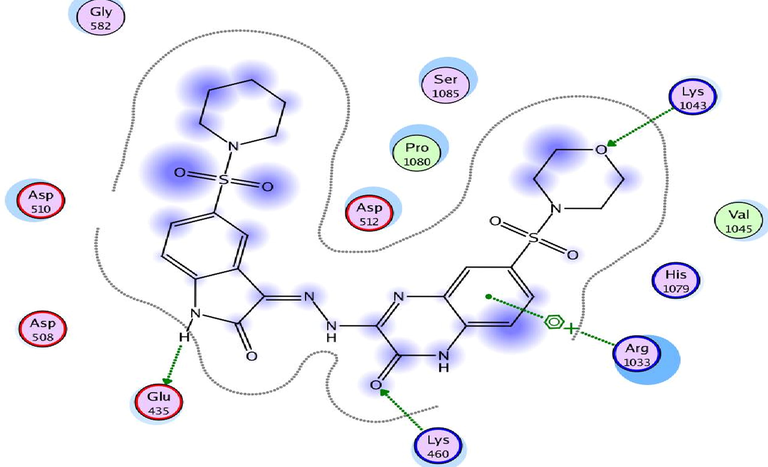 2D interaction between the quinoxaline derivative 11b and the active site of DNA gyrase (2XCT).