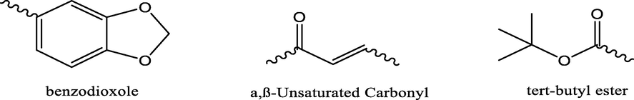 Chemical structure of bioactive moiety report as cancer properties.