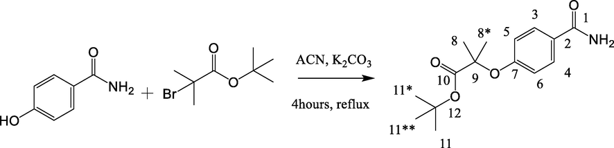 Synthesis of tert-butyl-2-methylpropanoate 4-oxyl-benzamide (F).