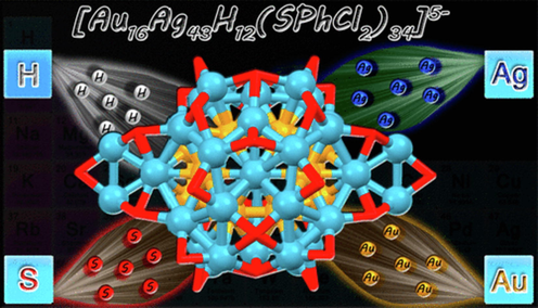 The struct of Au16Ag43H12(SPhCl2)34]5–.