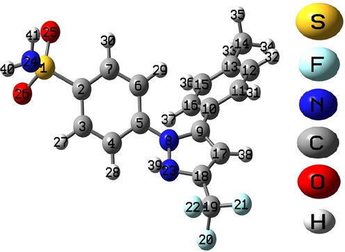 Optimized molecular structure of celecoxib.