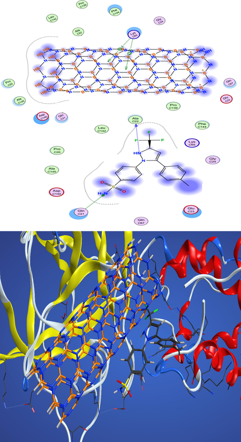 Docking of 2D and 3D models of interaction between Model B and IL-1 receptor.