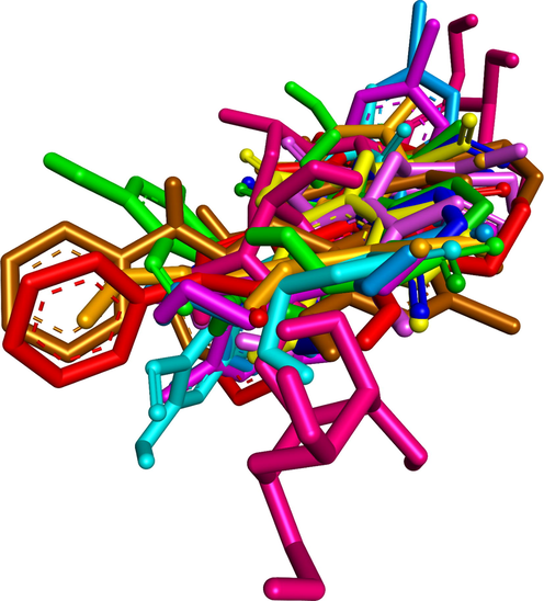 Ranked docking poses of ligands 1, 1a-1c, 2a-2b, 3a-3b, 4a-4b, 5 and acarbose aligned and calculated the values of RMSD by PyMOL software.