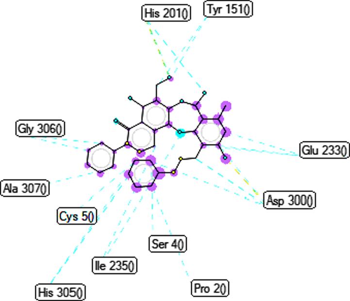 The ligand map showed secondary interactions between the most stable conformation 3b and receptor, 5KEZ.