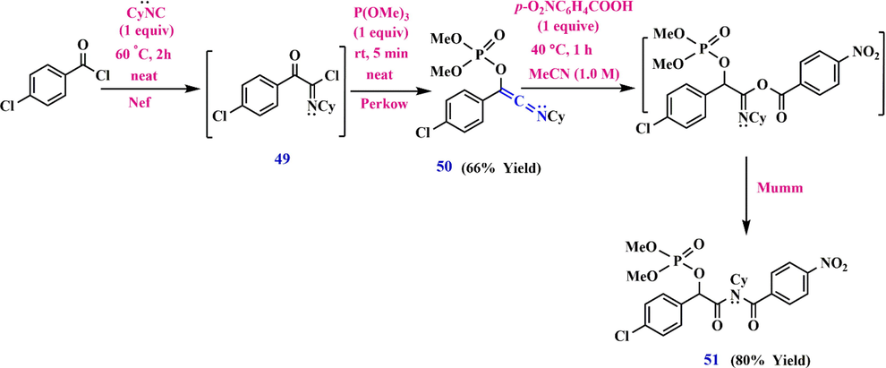 Nef-Perkow-Mumm rearrangement cascade towards imido phosphate 51.