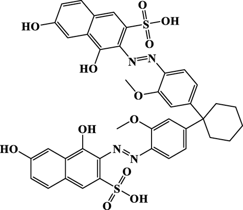 The chemical structure of the employed C.I. Acid Red 134 dye.