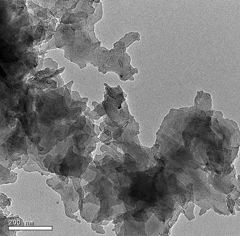 The HR-TEM image of the sodium aluminum silicate hydrate /thioglycolic acid composite.