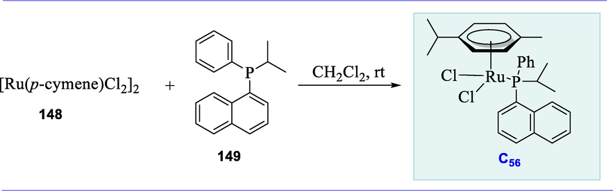 Synthesis of Dichloro(p-cymene)[(R)-(isopropyl)(1-naphthyl)phenylphosphine] Ru(II) complex.