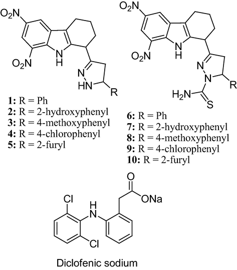 Tetrahydrocarbazole linked 1,2-Diazoles (1–10) and Standard drug.