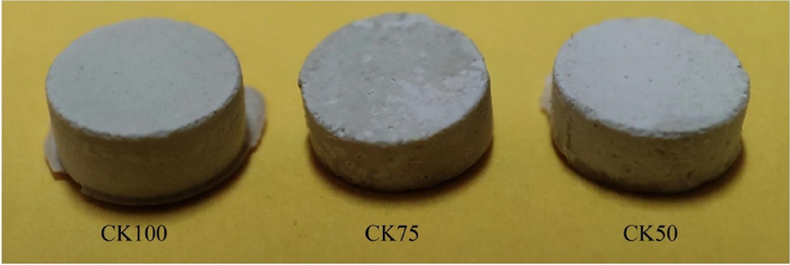 The post-formed samples of CK100, CK75 and CK50.