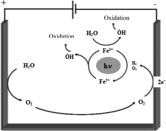 Production of hydroxyl radical by Electro-Fenton and Photo-Electro-Fenton processes (Peralta-Hernández et al., 2009).