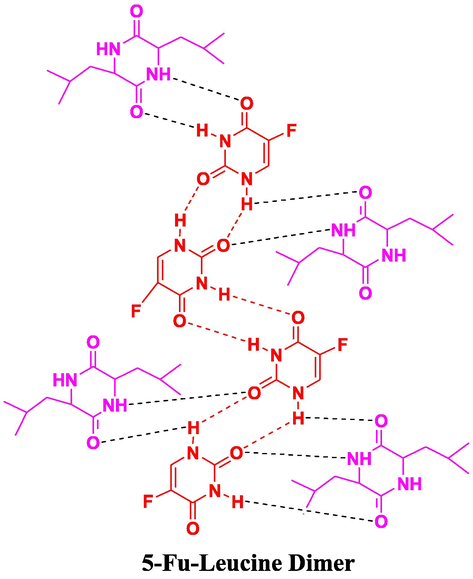 Proposed interactions in 5-Fu-L.D (5-Fu-Leucine Dimer) co-crystals.