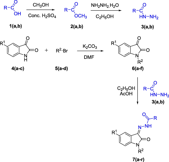 Synthesis of hydrazone derivatives 7(a-r).