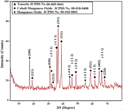 X-ray diffraction analysis of the nanocomposite formed as a result of ignition at 700 °C for 3 hrs.