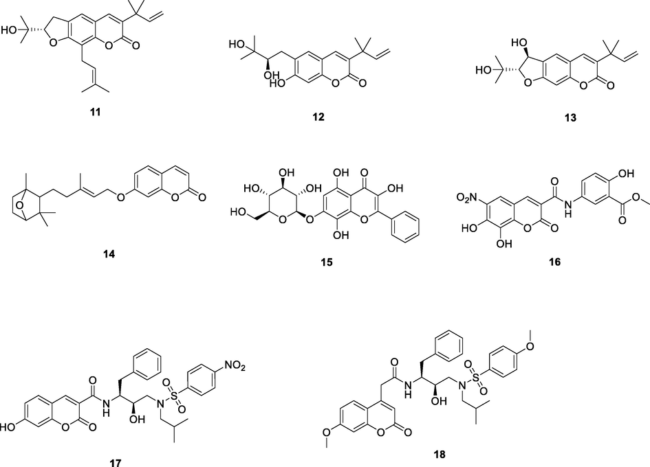 Chemical structure2 of coumarin and flavone derivatives 11–18.