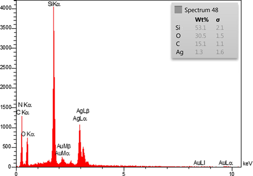 EDX spectrum ofthe KIT-5-bigua-Ag nanocomposite.