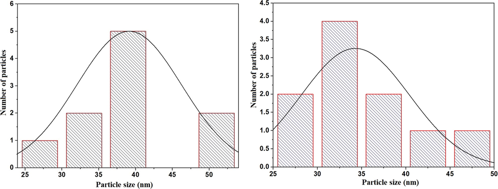 HR-TEM histogram of the OL (A) and OS (B) samples.