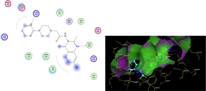 2D,3D representation of 5c at ATP binding site of PI3K- δ.