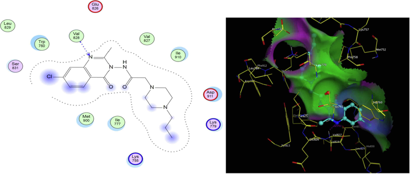 2D, 3D representation of 5d at ATP binding site of PI3K- δ.