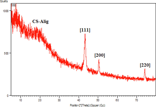 XRD pattern of the Cu NPs@CS/Alg nanocomposite.