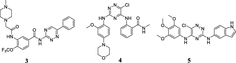 Structures of reported 1,2,4-triazine derivatives with anticancer activities.