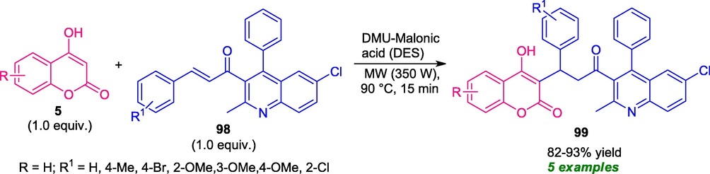 Deep Eutectic Solvent catalyzed synthesis of coumarin-quinolines under MW-irradiation.