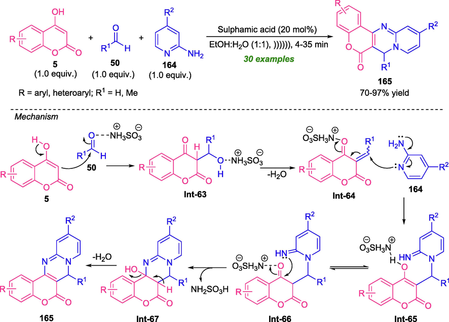 Ultrasound irradiated multicomponent synthesis of coumarin-fused pyrimidines.