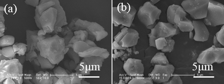 SEM images of deposits generated at (a) 160 °C and (b) 190 °C without glucose and phosphate.