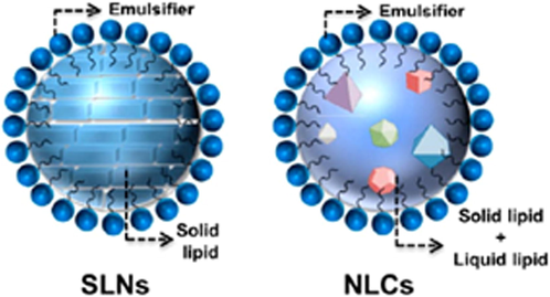 A schematic illustration of nanostructured lipid carriers (NLC) and solid lipid nanoparticles (SLN) (Rahman et al., 2020).