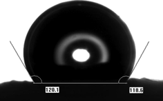 Contact angle of oil droplets on core surface after wetting and modification, “water-oil-solid” Average contact angle = 119.4°.