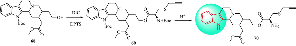 Synthesis of indoloquinolizidine 70.