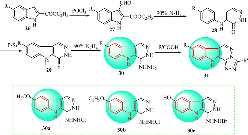 Synthesis of 5H-pyridazino[4,6-b]indole derivatives.