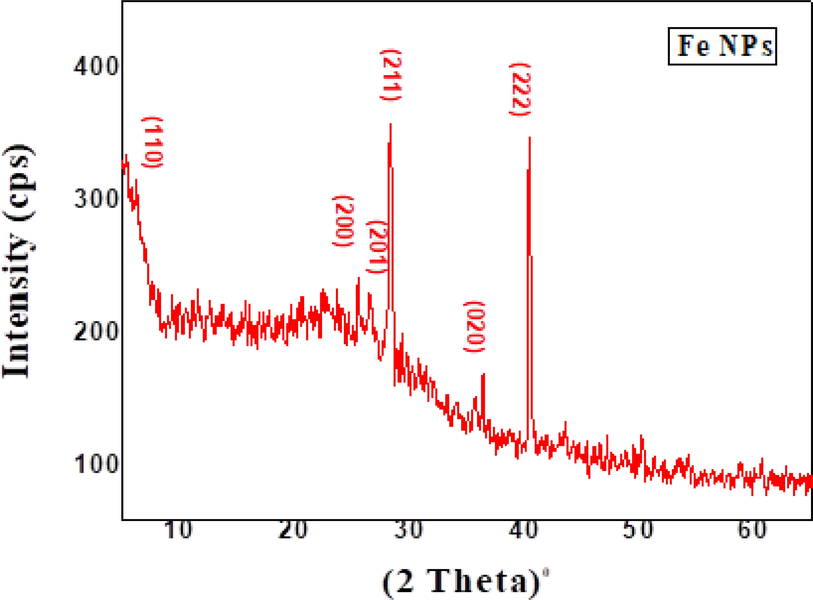 XRD pattern of FeNPs synthesized using P. obtusa extract.