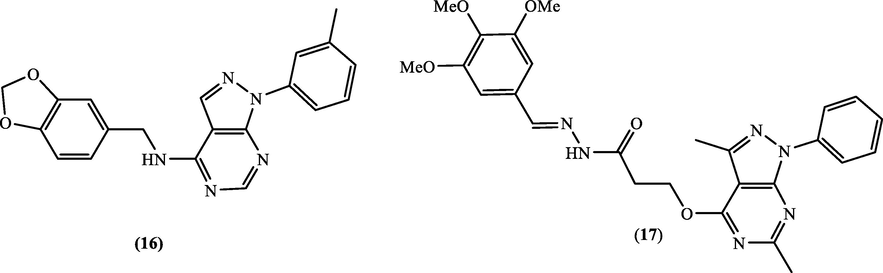 Chemical structures of pyrazolopyrimidines 16 and 17.