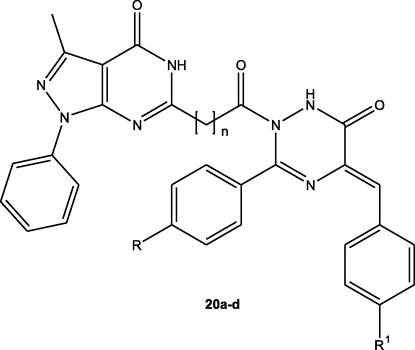 Chemical structure of pyrazolopyrimidines 20a-d as mutant EGFR inhibitors.