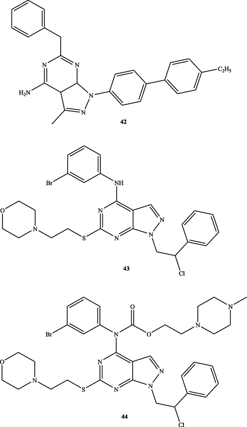 Structure of pyrazolopyrimidines 42–44.