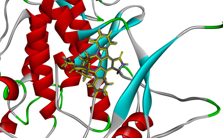 Superposition graphic of the best docking pose and the initial pose of original ligand of 4KIK.