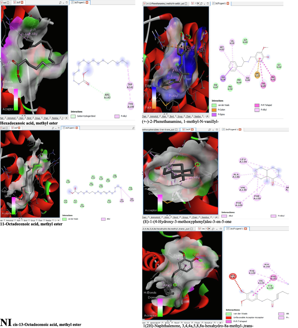 3D and 2D complex structure of binding Interaction between ligand and protein (PDB: 2O2F).