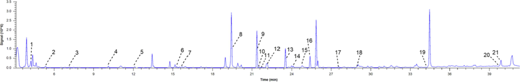 The total ion current diagram of volatile components in Xin-Su-Ning capsules.