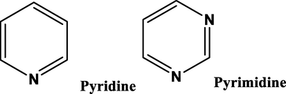 Basic ring structures of pyridine and pyrimidine.