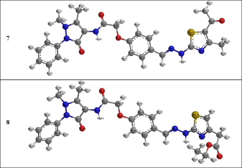 DFT Optimized structures of the 7–8 derivatives.