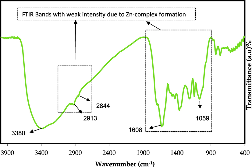 FTIR spectrum of Zn2+ complex.