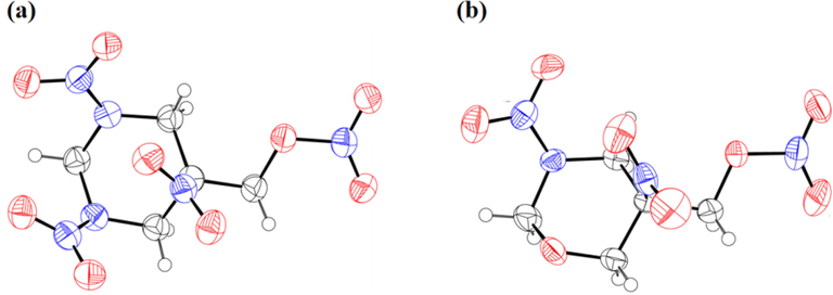 (a) Single-crystal X-ray structure of TNNP; (b) Single-crystal X-ray structure of TNOP; (c) 3D crystal structure of TNNP; (d) 3D crystal structure of TNOP; (e) Step-by-step enlarged view of TNNP; (f) Step-by-step enlarged view of TNOP.
