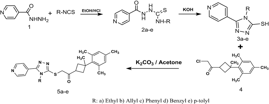 The synthesis scheme of test compounds (5a-e).