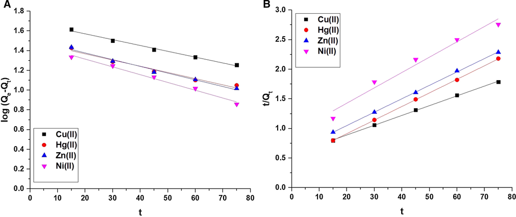 The pseudo-first-order (A) and pseudo-second-order (B) models.